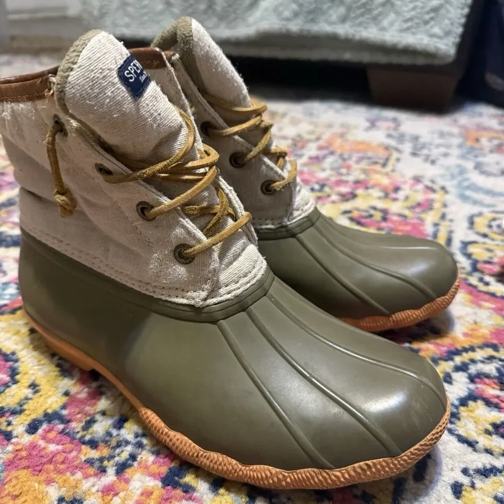 Sperry Duck Boots Waterproof Hiking Rubber Lace-Up Side Zip Ankle Women’s Size 7